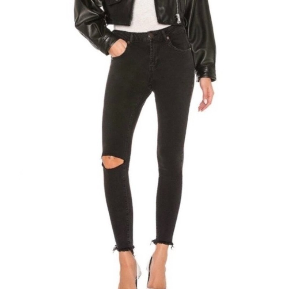 One Teaspoon Freebird Skinny Jeans Womens size 26 Black Split Knee Frayed